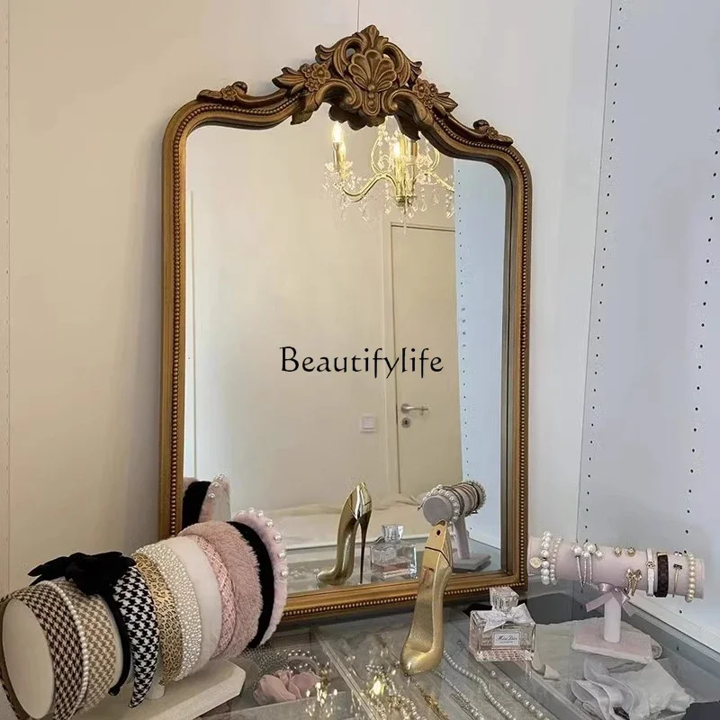 

FG40French retro carved bathroom mirror bathroom wall hanging household premium vanity mirror
