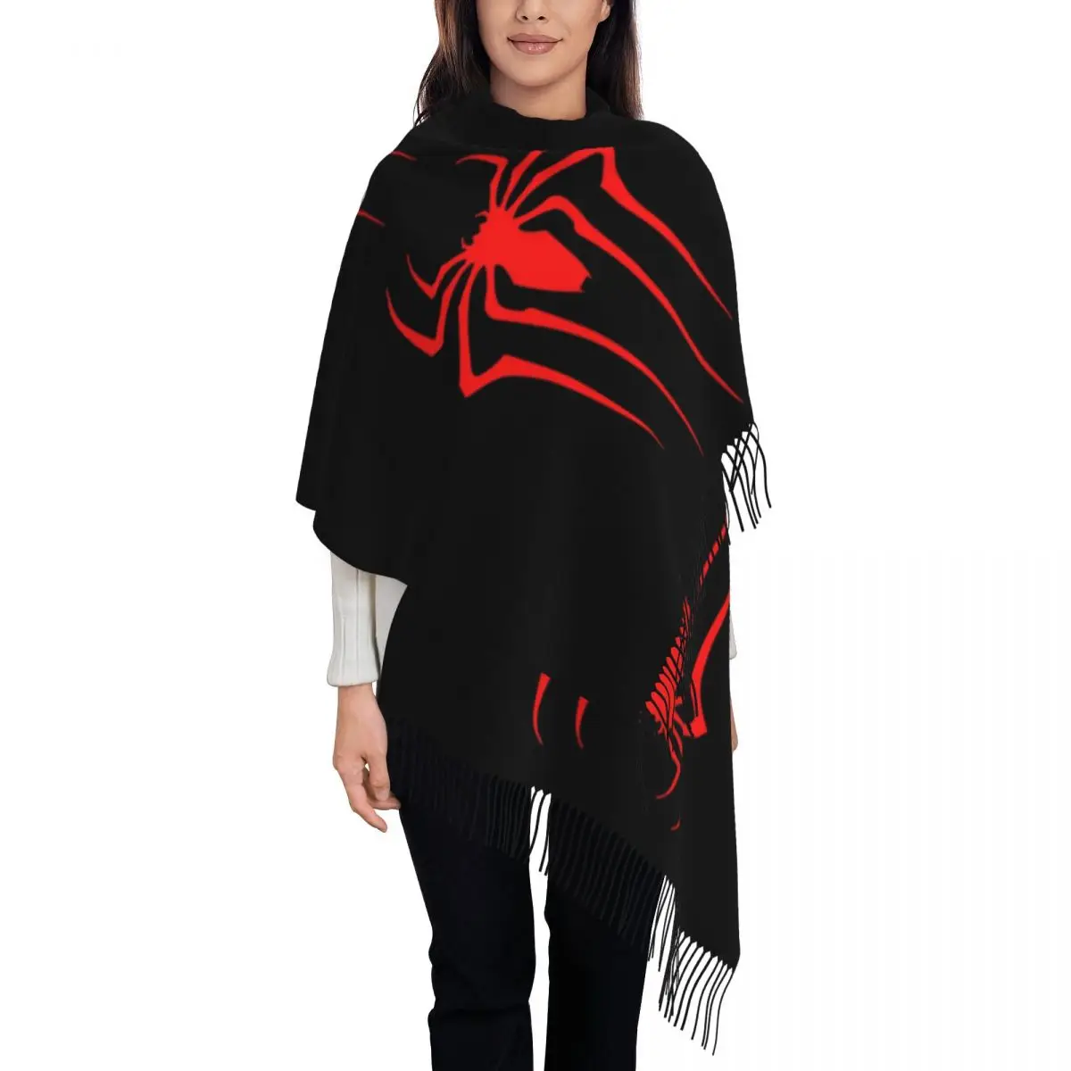 Custom Red Spider Man Scarf Wrap Women Long Winter Fall Warm Tassel Shawl Unisex Scarves