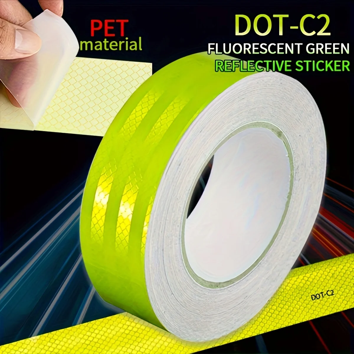 Reflective Tape Outdoor Waterproof DOT-C2 Fade Resistant Fluorescent Green Reflective Tape Strong Adhesive Safety Warning Tape