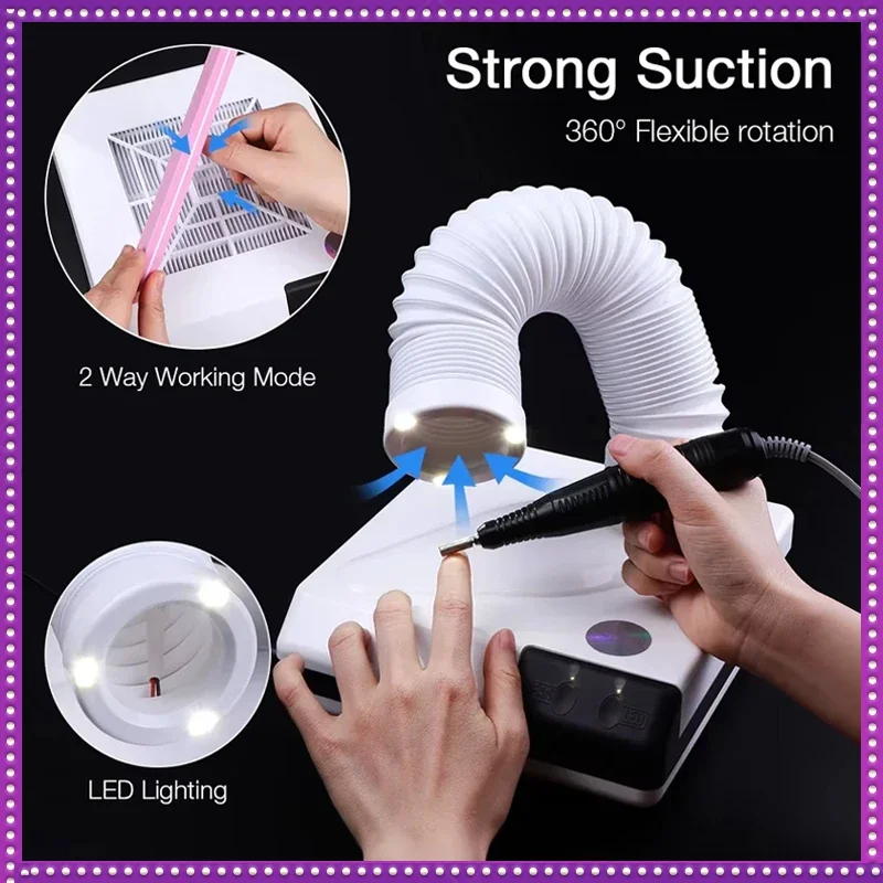 

60 Вт двойной пылесборник для ногтей, выдвижной локтевой дизайн, пылесборник для ногтей, вентилятор, пылесос для ногтей с трубкой