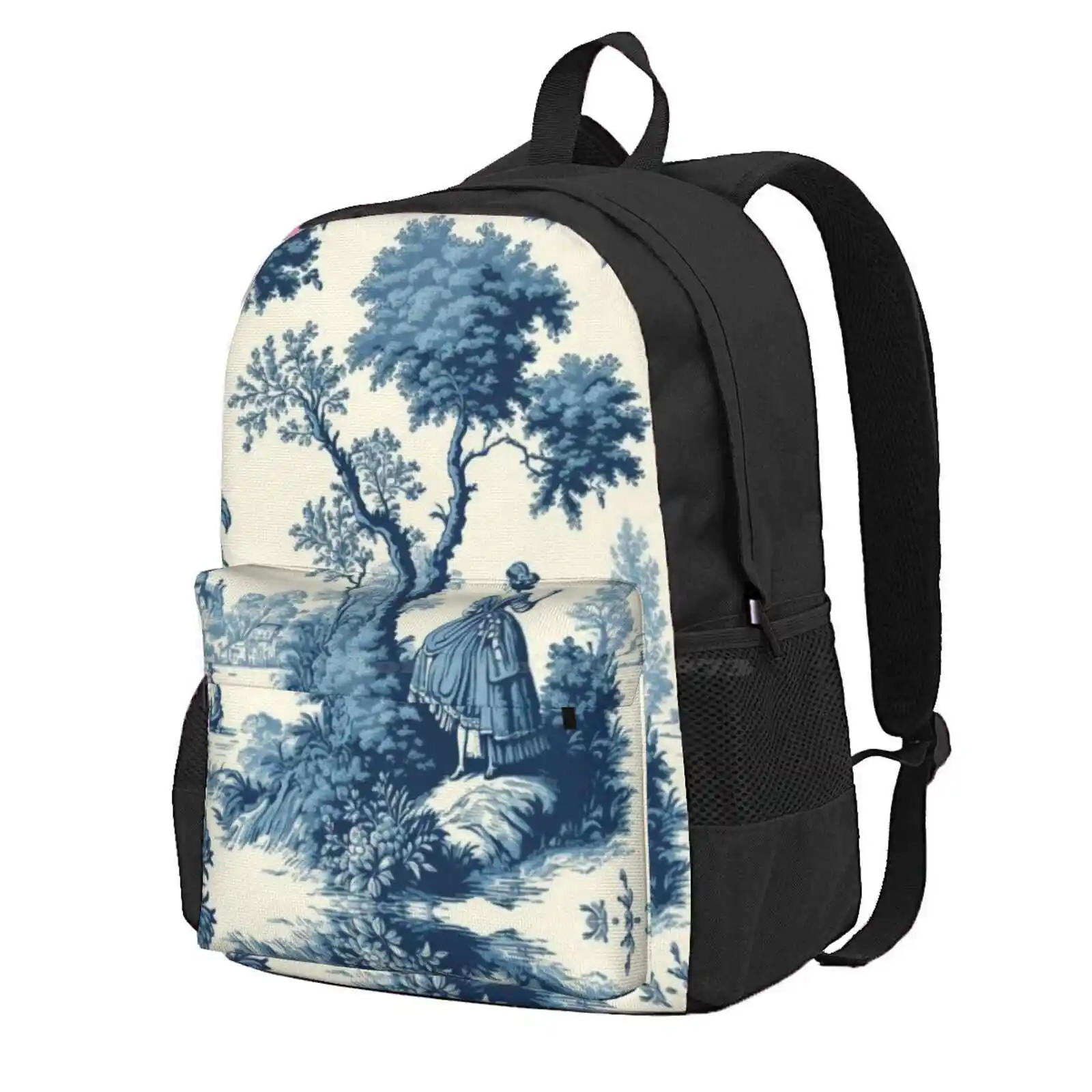 Blue Toile De Jouy Hot Sale Schoolbag Backpack Fashion Bags Tissue Retro Vintage Castle Versailles France Former Antique