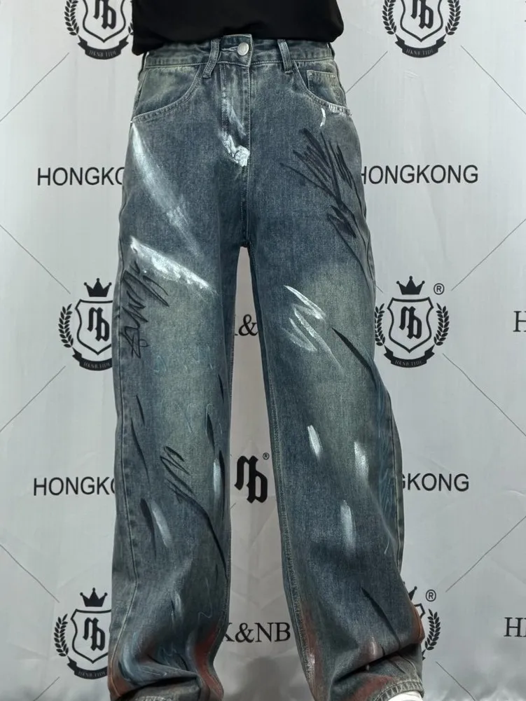 

American Street Sle fiti Denim Jeans Men Loose Straight Leg Wide Leg Pants High Street Trend Haome New 2026