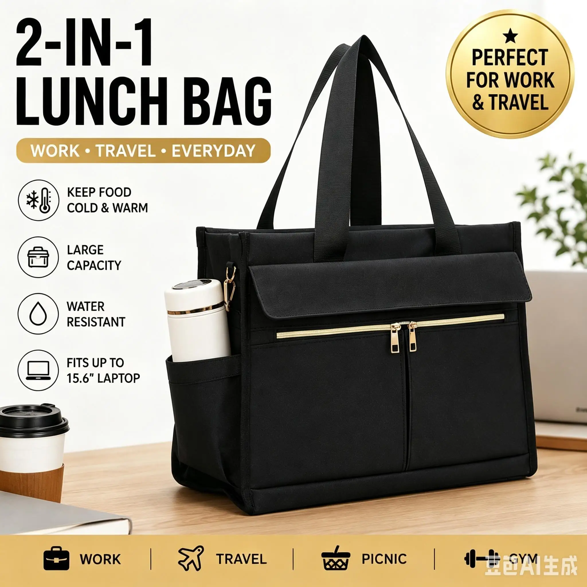 Large Insulated Lunch Bag for Women, Leakproof Thermal Cooler Tote Bag, Reusable Lunch Box with Large Capacity for Work Office School Picnic Travel