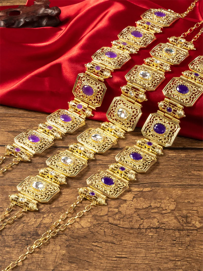 حزام مربع انقطاع المعادن نحت قابل للتعديل طول العروس العربية مجوهرات الزفاف قفطان مجوهرات الجسم