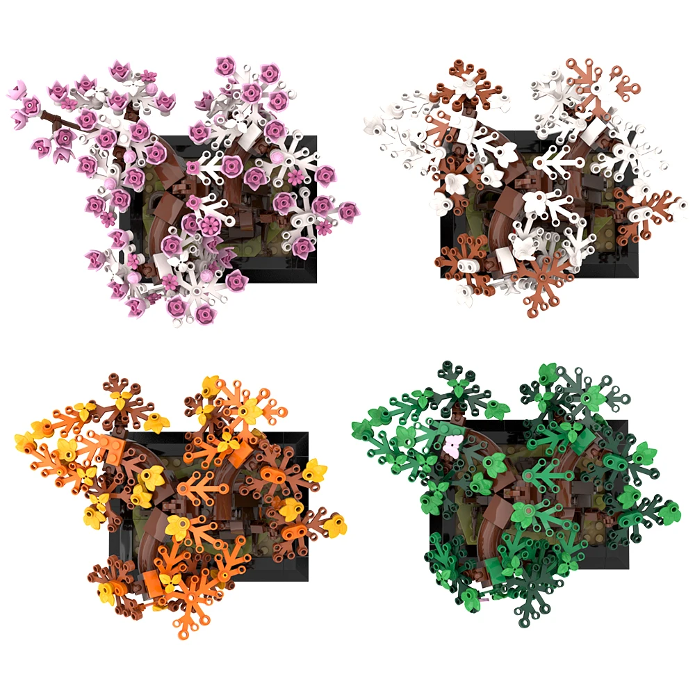 MOC Four Season Flower Bonsai Building Blocks Bonsai Tree Potted Plant Home Decoration Brick DIY Creative Toys Kid Gift