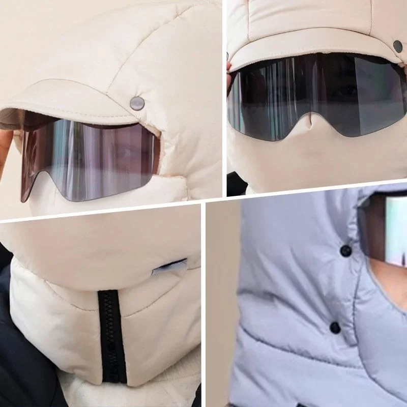 Windproof Full Face Outdoor Mask with Goggles Hooded Cotton Protective Breathable Windproof Full Coverage Outdoor Riding Mask