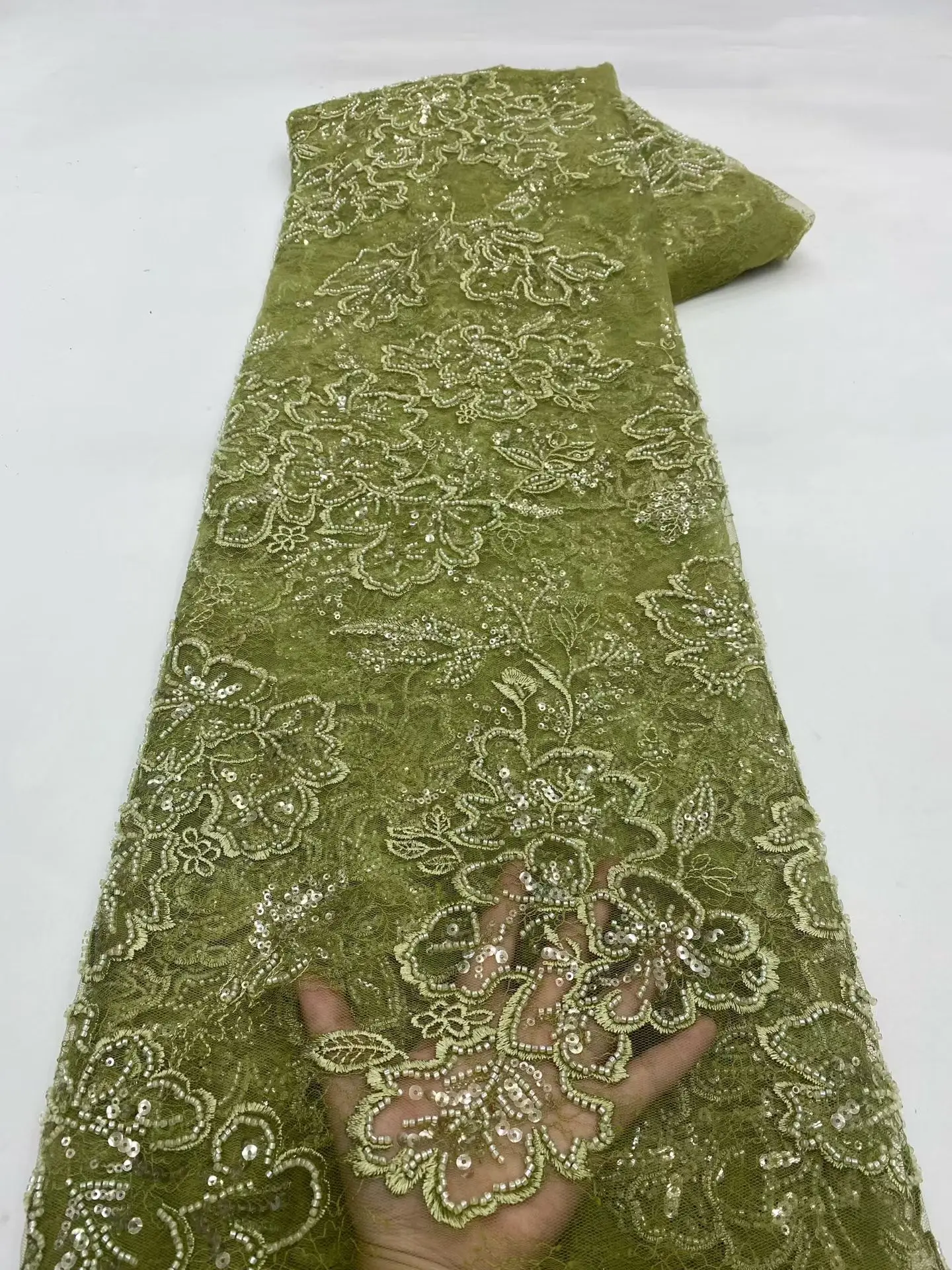 Wholesale 2026 Nigerian High-Quality Tulle Lace Fabric with Beads and Sequins African Mesh Net for Dress