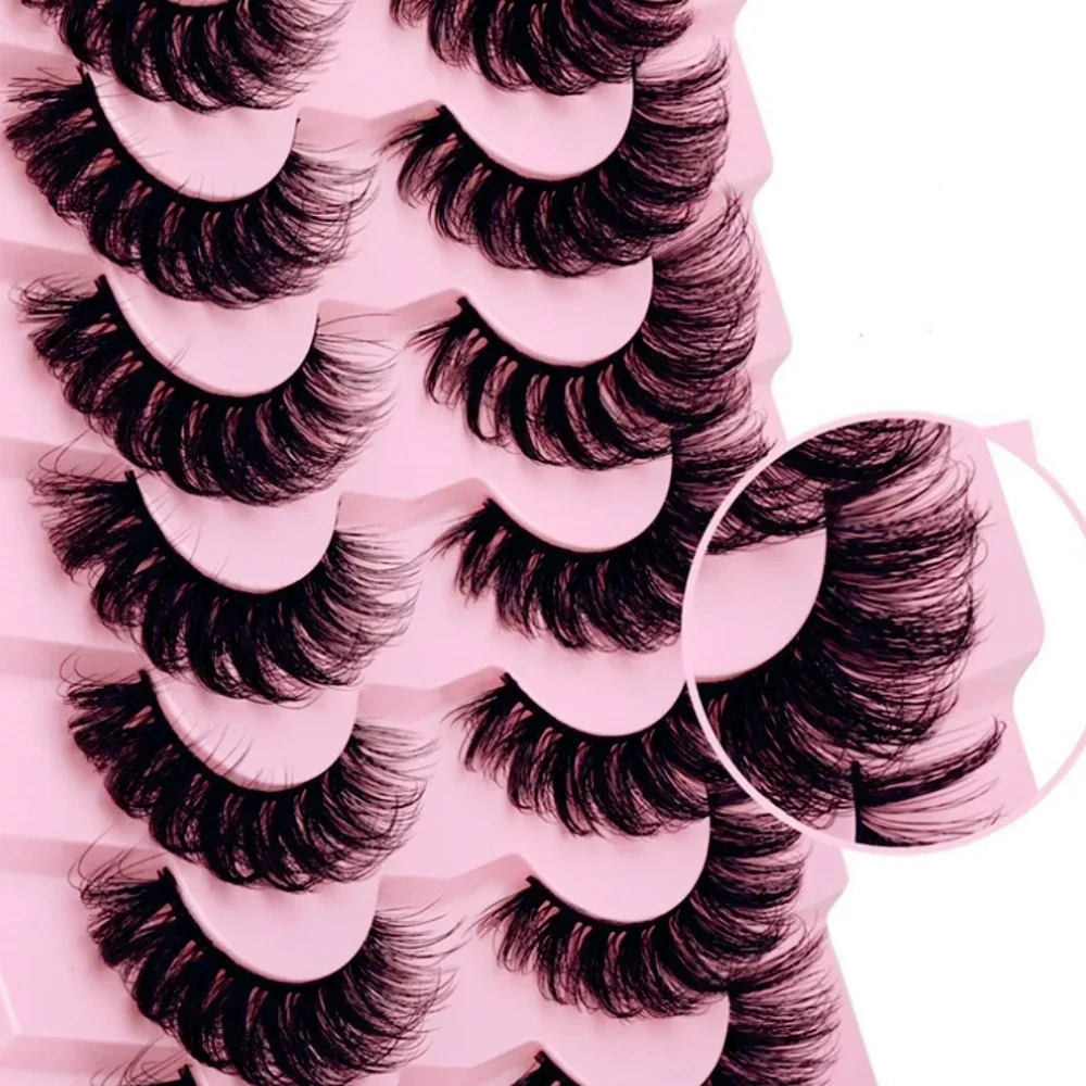 7 Pairs False Eyelashes Volume Faux Mink Fluffy Lashes Dramatic D Curl Strip Lashes 18MM Thick Eye Lashes  Pack