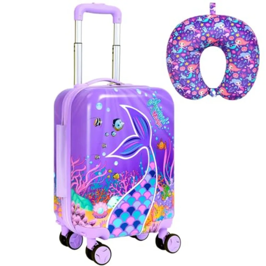 

Luggage with Wheels: Airline-Approved Carry On 2PC Suitcase Set for Girls with 360° Spinner Rolling Wheels, Includes Neck Pillo