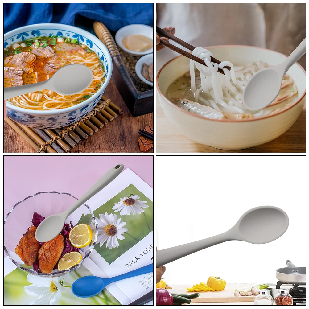 

4 Pcs Silicone Spoons Kitchen Cooking Utensils Mixing Salad Spoon Heat Resistant Premium Material Safe Stylish Design Dining Fun