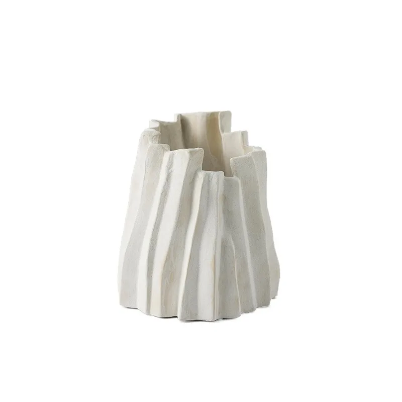Nordic simple wrinkled ceramic vase, Art B & B cream-colored large flower ware, home furnishing model room soft decoration
