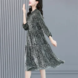 Golden Velvet Dress Autumn/Winter New Noble Luxury Temperament Dress High end Fashion Foreigner Long Dress Women A-line Skirt