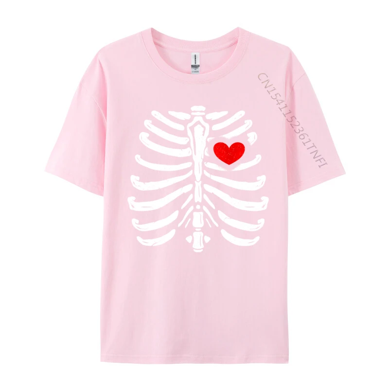 Skeleton Heart Rib Cage Funny Halloween comfortable T-Shirt Fall T Shirt On Sale Combed Cotton Birthday Tshirts Custom Men's