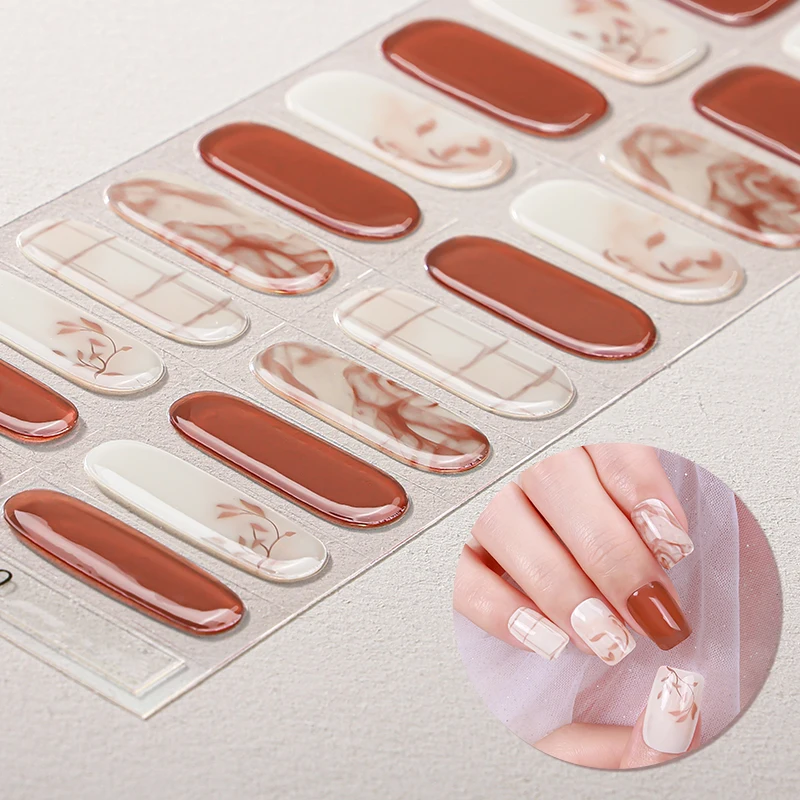 

20Tips French Semi-Cured Gel Nail Stickers Gradient Flowers Gel Nail Strips Long-Lasting UV Gel Nail Sticker Manicure Decoration