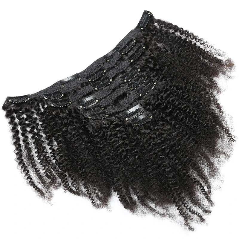 Clip nelle estensioni dei capelli capelli umani crespi ricci cuticola capelli Remy Clip ricci profondi Ins 8 pz/set 100g testa piena naturale nero 1B