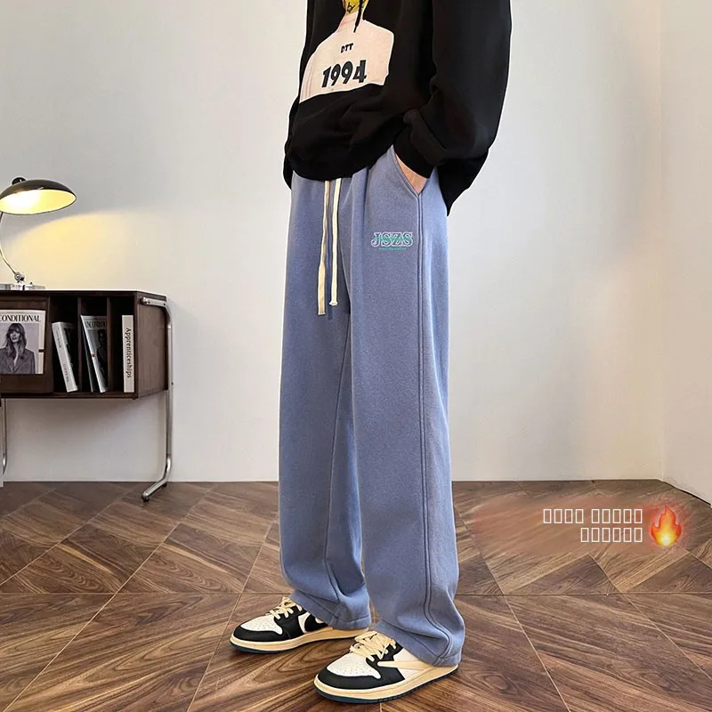 

Мужские зимние утепленные повседневные брюки из флиса в американском ретро-стиле, прямые, свободные, спортивные, молодежные, модные