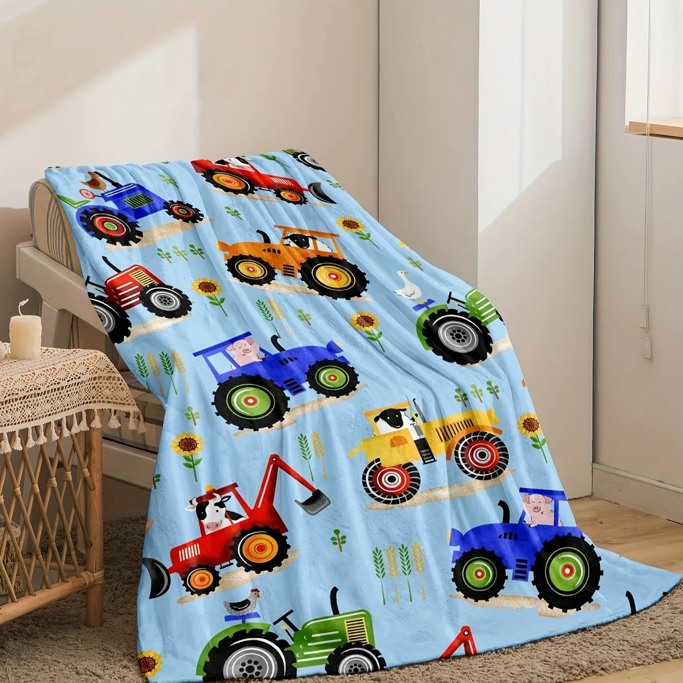 1PC Cute Trucks Toy Blanket Vehicle pattern For Boys Girls Anniversary Birthday Gift Festival Gifts Soft Blankets all season use