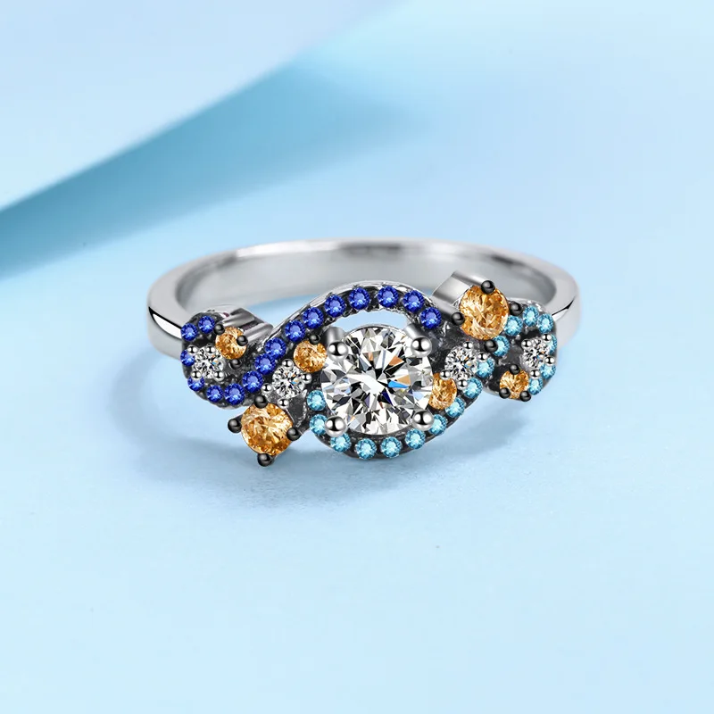 

Простое уникальное кольцо с цветными камнями в форме ангельских глазок для женщин, 0,5 карата, муассанит, платина PT950 | Уникальный стиль, универсальный на каждый день.