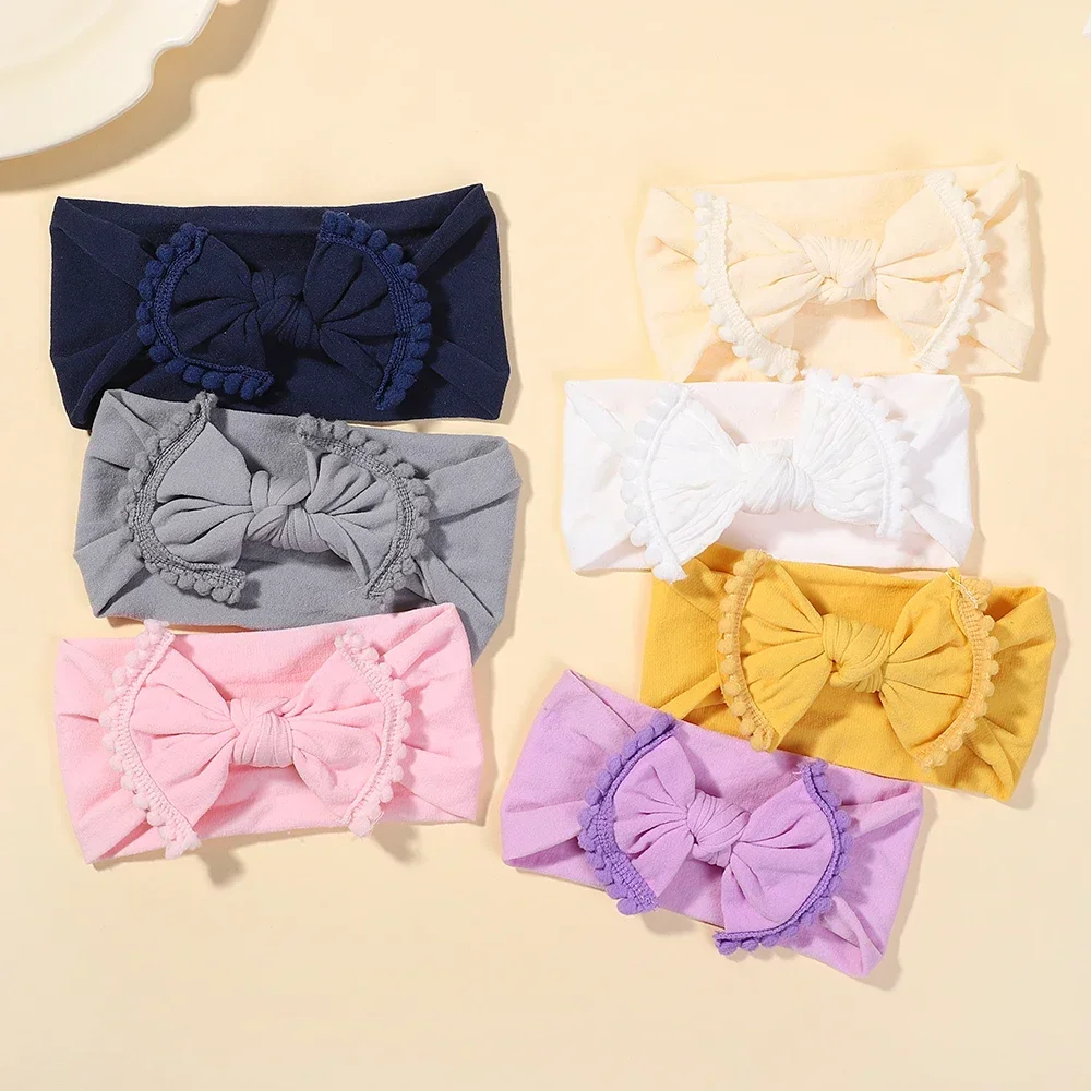 Baby Bow Headband Kids Soft Nylon Turban Elastic Hair Bands Girls Stretch Hairband Solid Hair Accessories Bow Knot Head Wrap