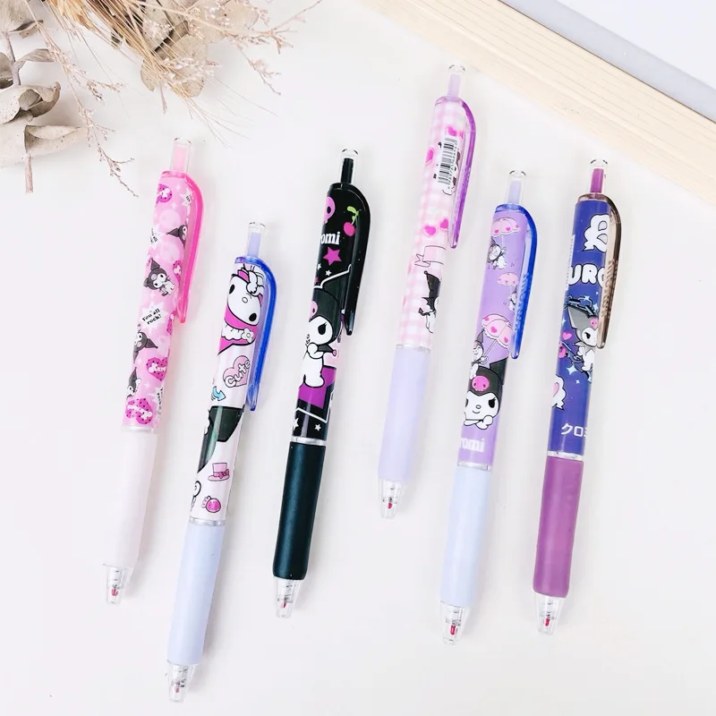 6 قطعة/المجموعة لطيف Kuromi هلام القلم 0.5 مللي متر الحبر الأسود الصحافة زر ST التجفيف السريع قلم حبر جاف للطلاب الكتابة القرطاسية هدية