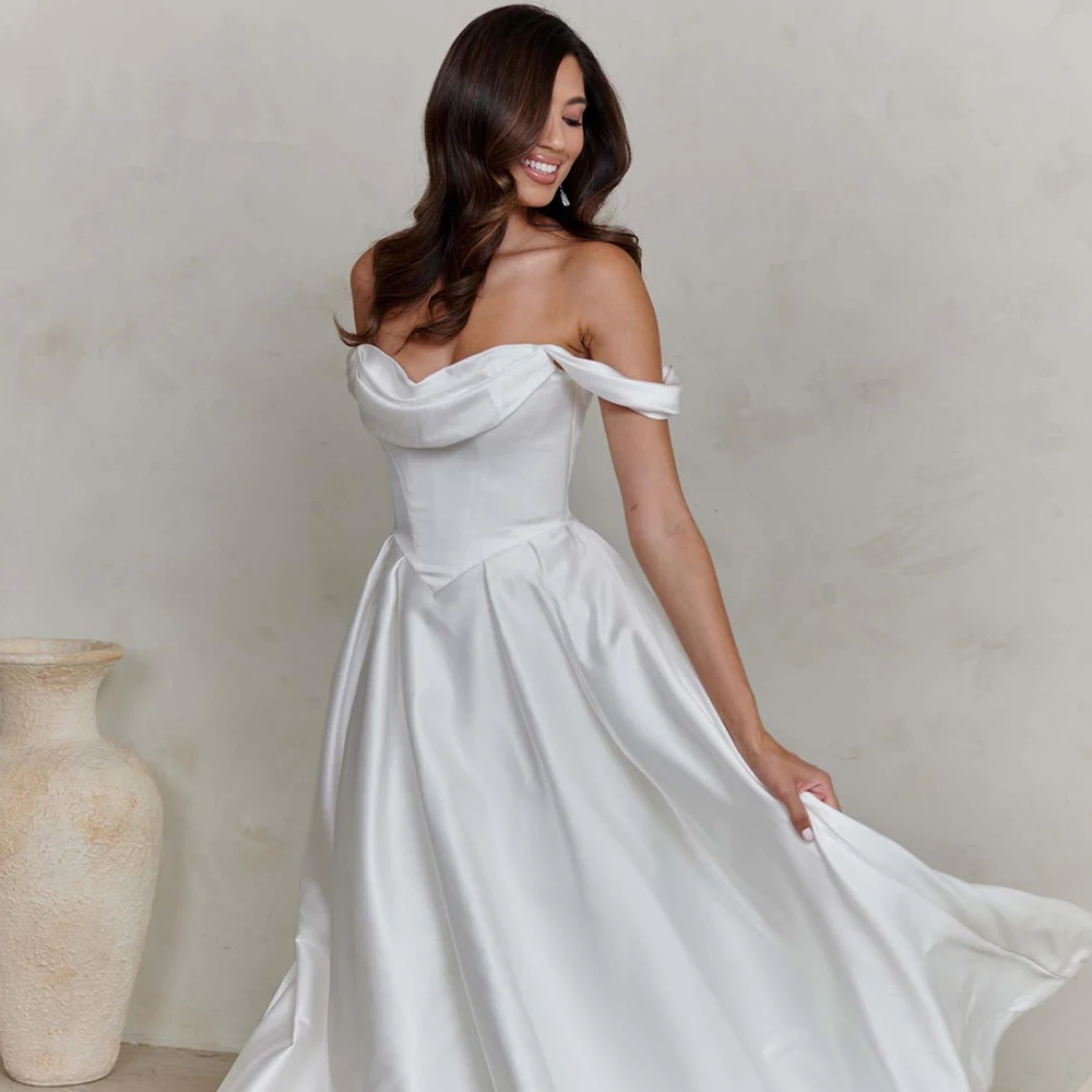 Vestidos De Novia blancos simples personalizados sin mangas para mujer, Vestidos De Novia sin tirantes, corte en A, sin espalda, 2025