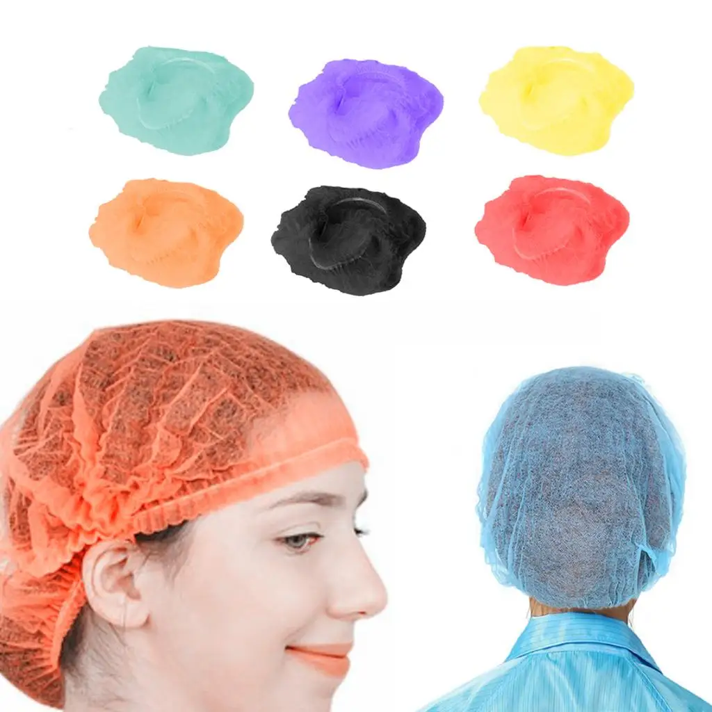 100x Disposable Cap Hair Net Elastic Non Woven Hats Hair Salon Workwear