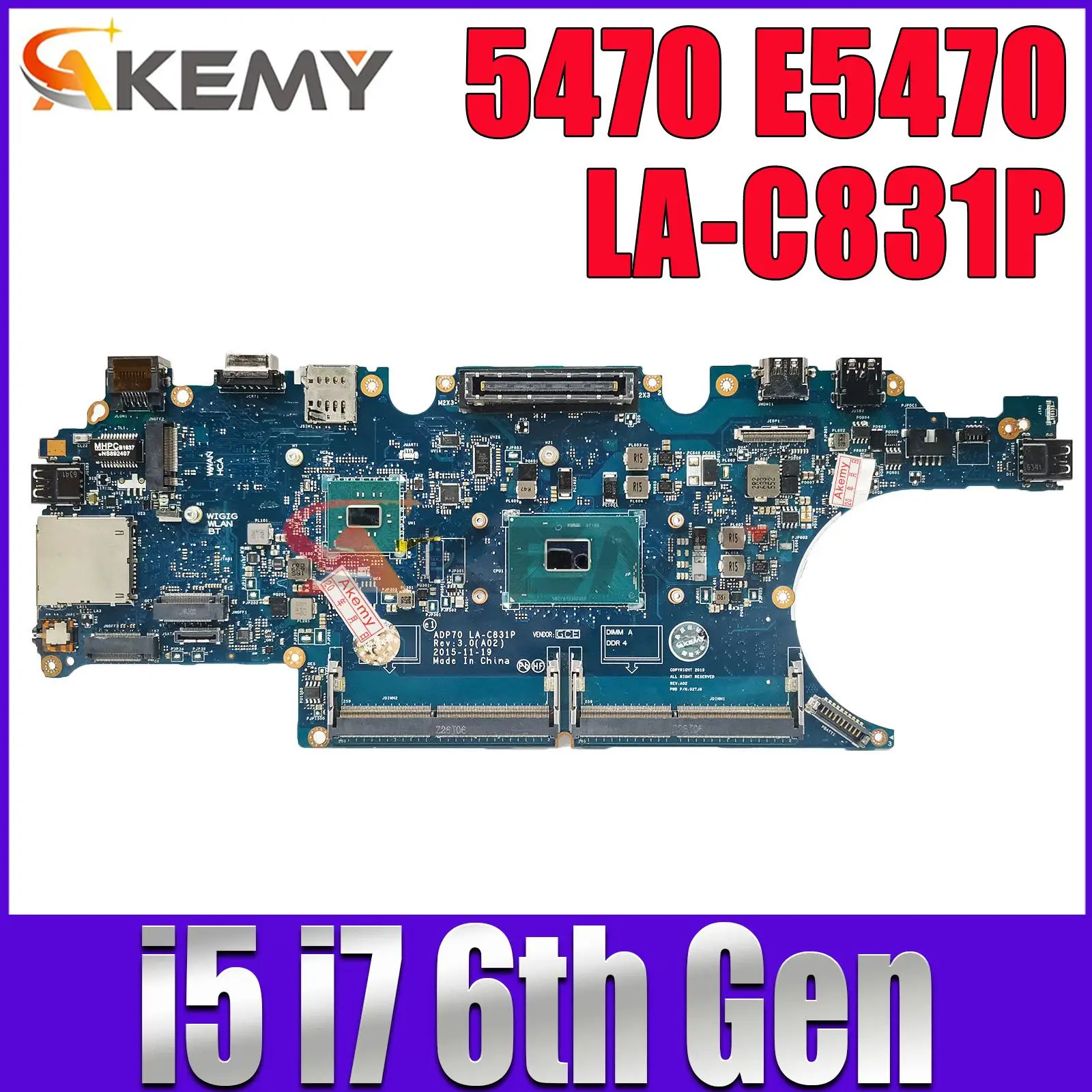 For Dell Latitude 5470 E5470 Laptop Motherboard LA-C831P DDR4 With I5 I7 6th Gen CPU CN-0476JC 02MMKG 0792TC Mainboard