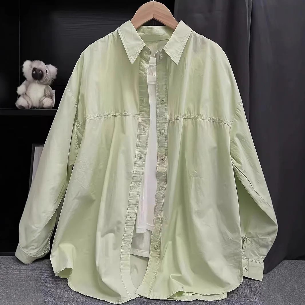 Baumwolle Damen Frühling und Herbst lose lässige schlankmachende vielseitige einfarbige Hemd