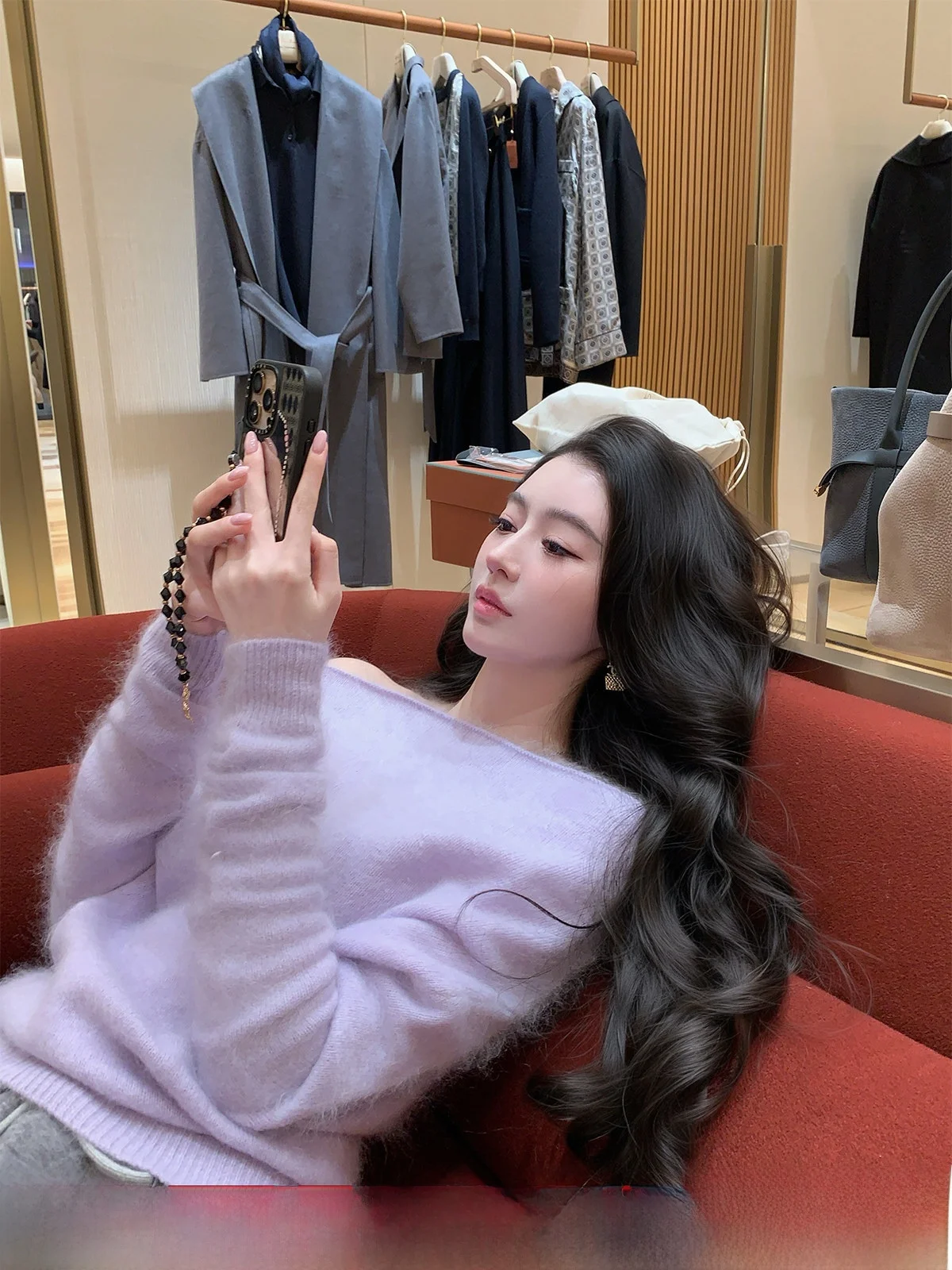 

Женский вязаный свитер Zeng Purple Vine на одно плечо, шерстяной, зимний, свободного кроя, в стиле lazy, модный повседневный топ