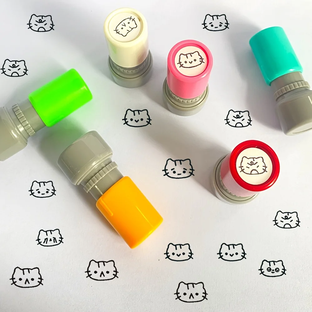 Mini Cat Emotion Seal Cute Cartoon Account Decoration Seal Student Account DIY Check in, Portable Light Sensitive Seal