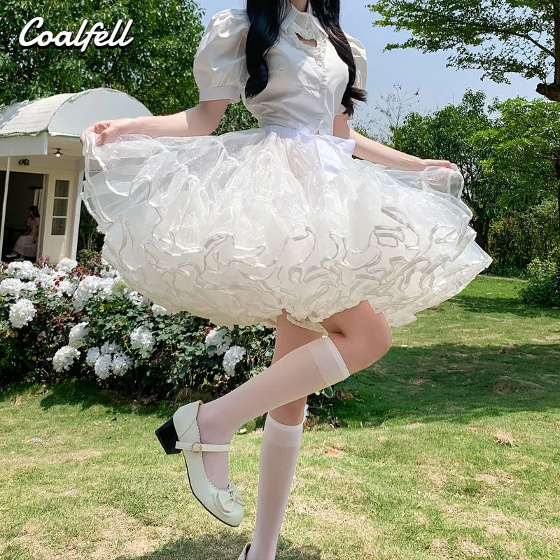 

Coalfell Women Ruffled Petticoat Fluffy Bubble Skirt Lolita Skirt Brace Boneless Soft Yarn Violent Brace Crinoline Puffy Skirt