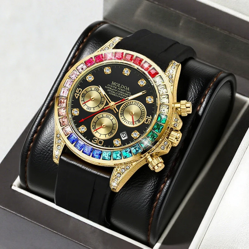 

Мужские элегантные и стильные многофункциональные кварцевые часы с тремя глазами в горошек.