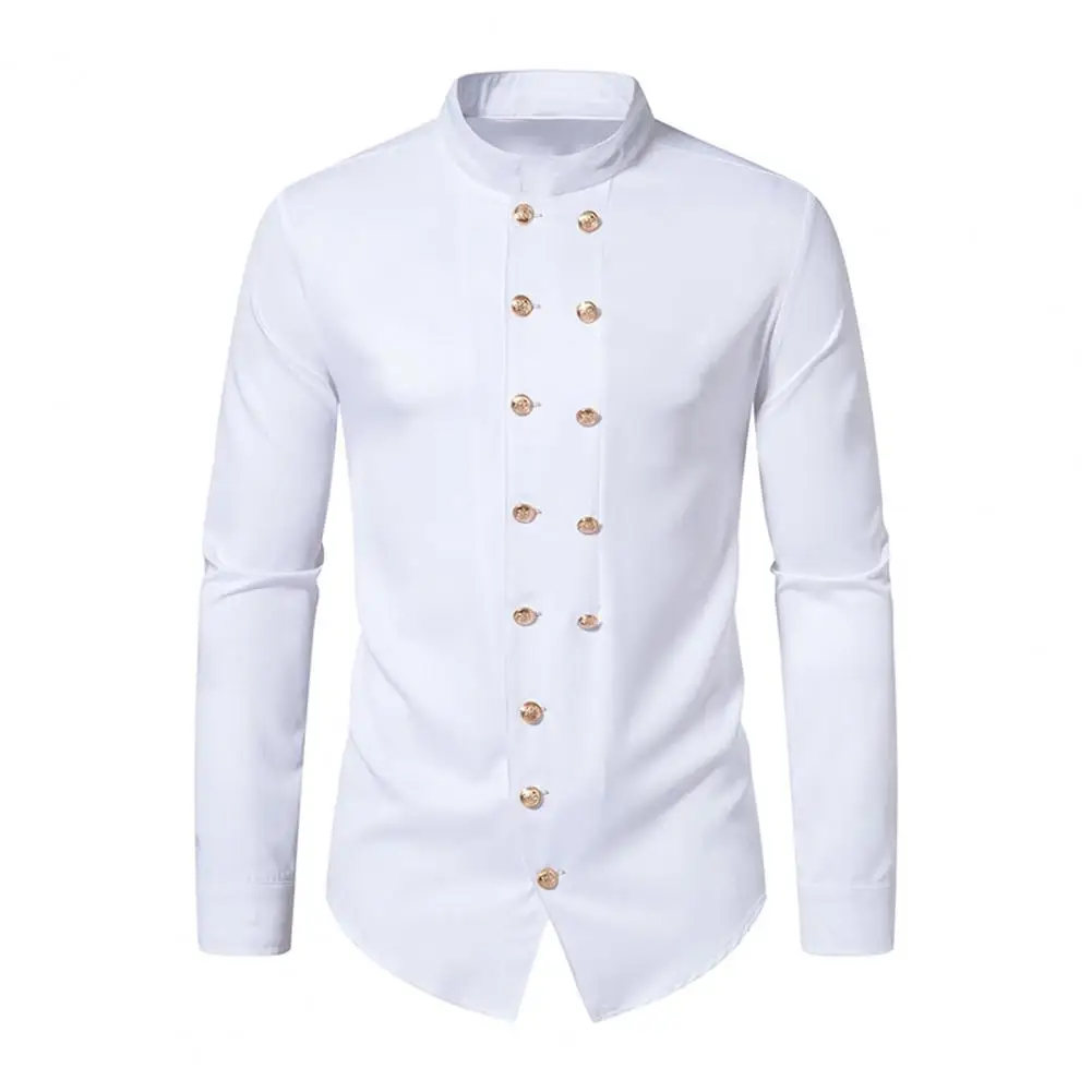 

Men Personality Shirt Long Sleeves Blouses Casual Tops Retro Double-breasted Formal Soft Breathable Formal Shirt ropa homb