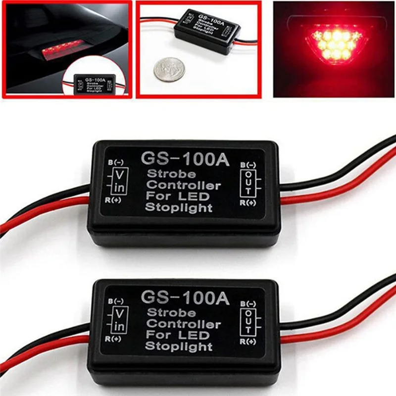 Brake Light Flasher Module, High Brake Controller, Tail Lamp, Safety Prompt Controller, GS-100A, DC 12-24V, 2A, 24W, 6Pcs