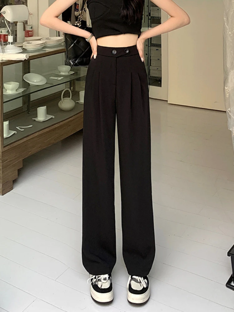 Jesienne damskie spodnie z szerokimi nogawkami 2024 Casual Street High Waist Pantalon Female Lounge Long Pant Vintage Solid Color Trousers