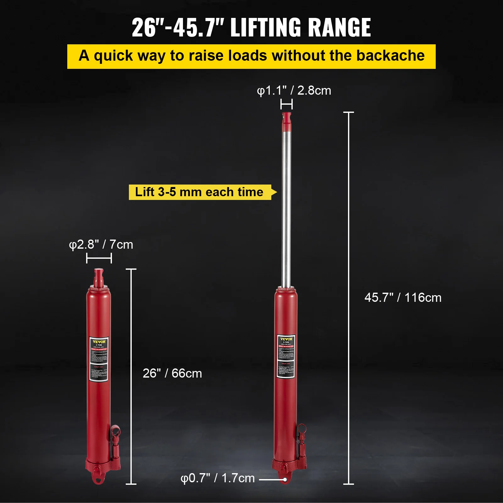 VEVOR Hydraulic Long Ram Jack 3 Tons/4 Tons Capacity with Single Piston Pump and Clevis Base Manual Cherry Picker w/Handle