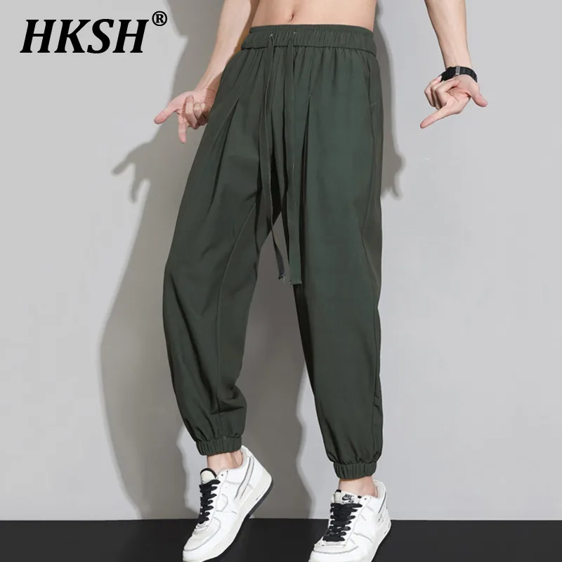 

HKSH Men's Ice Silk Long Casual Pants Tide Women Summer New Thin Drape Wide Leg Leggings Trendy Loose Straight Sports HK1986