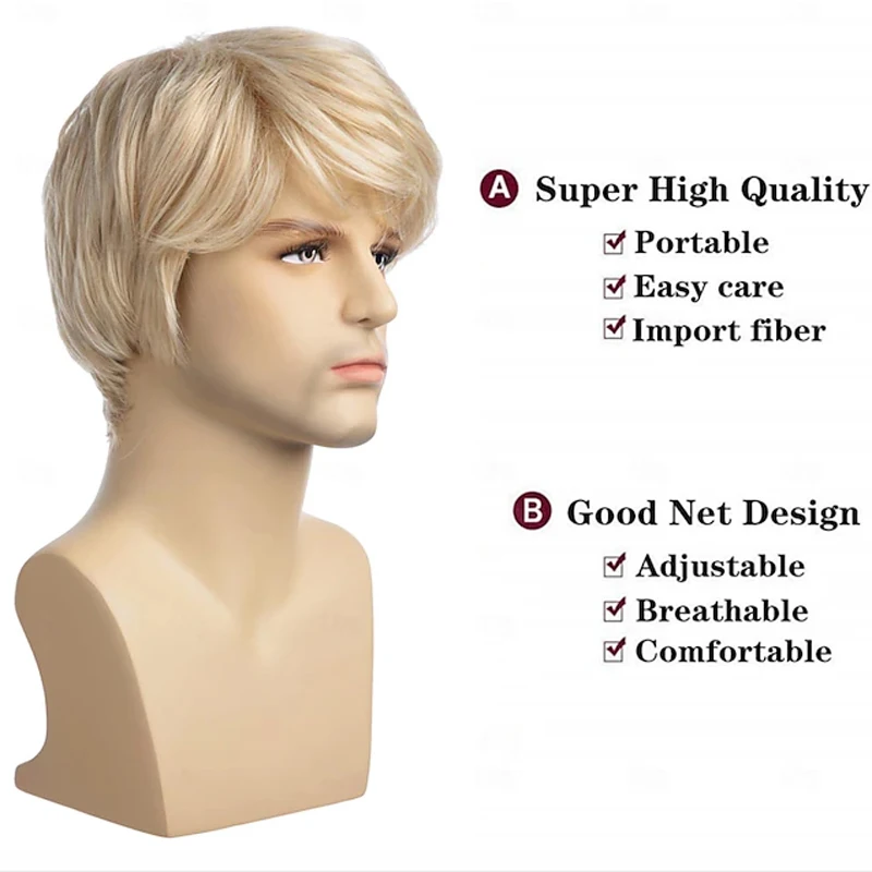 HAIRJOY Mens Wig Short Blonde Wig Short Layered Synthetic Hair for Male Cosplay Anime Halloween Wig