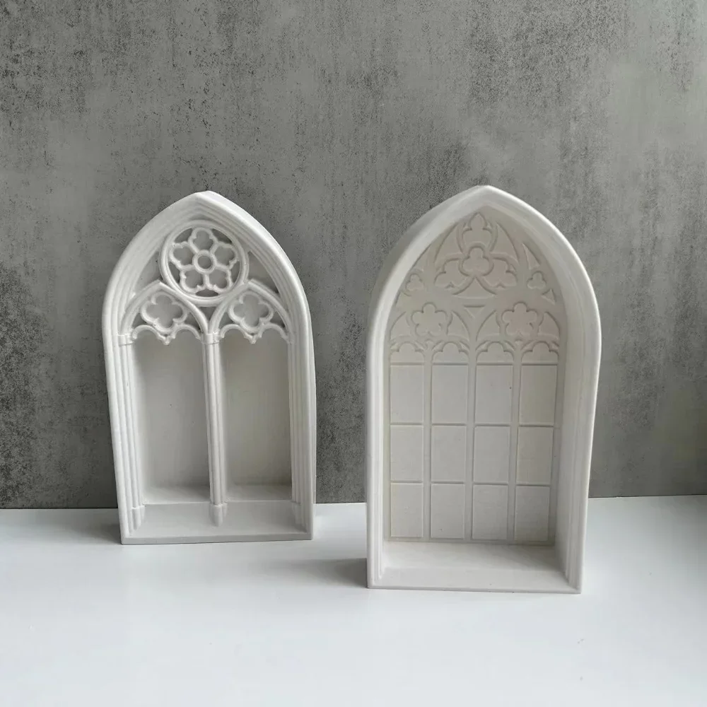 Church Window Plaster Silicone Molds DIY Handicrafts Making Church Shaped Storage Box Display Holder Tray Mold Home Decor