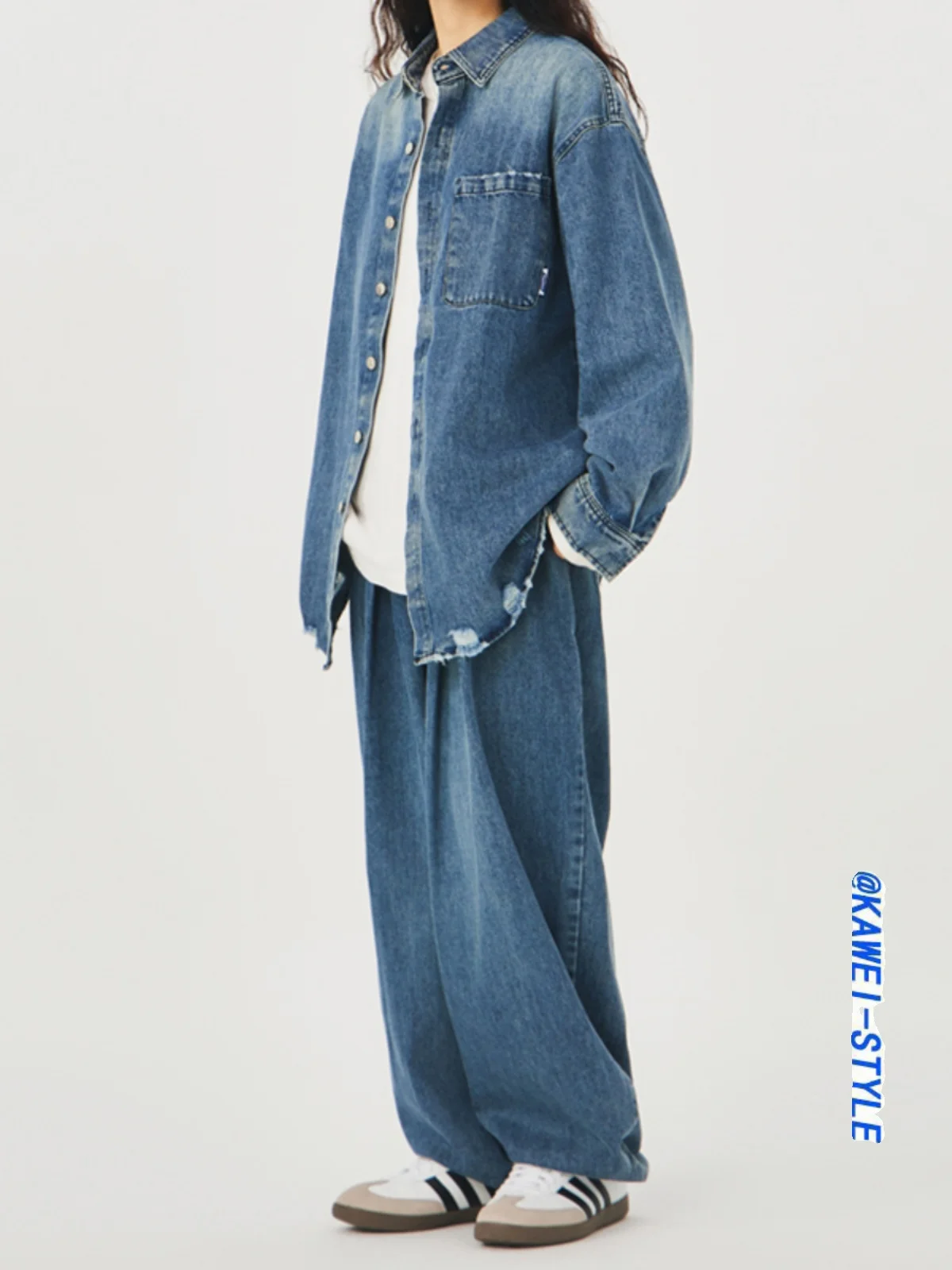 

Retro American Denim Jacket And Pants Set for Men Handsome Loose Leg Jeans Outfit Youth Trendy Autumn Wear Long Sleeve Sharp ...