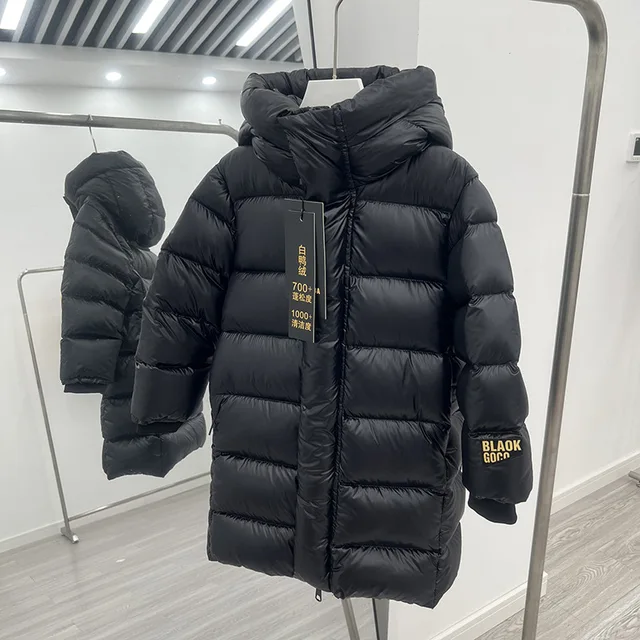 2024 Winter Girls Boys Cool Long Duck Down Hooded Jacket Baby Kids Children Ciepły gruby płaszcz Odzież wierzchnia