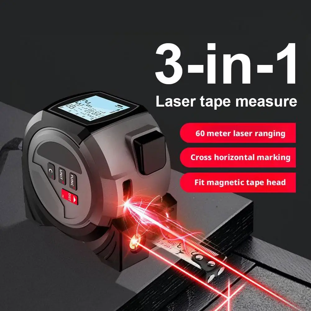 Portable Digital LCD Display Laser Tape Measure 3 IN 1 Intelligent High-Precision Infrared Laser  Rangefinder Tape Measure Ruler