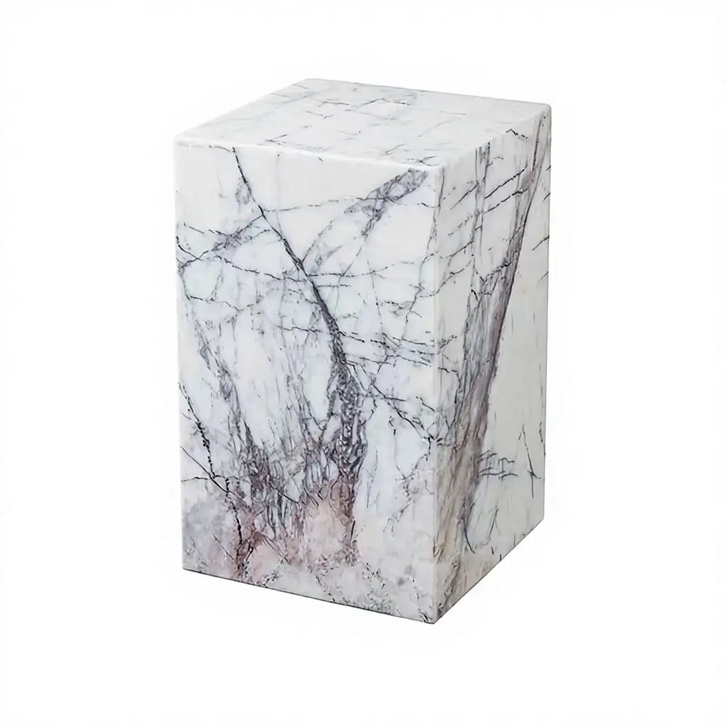 Custom Design 100% Natural Stone Handmade Side Table Round Column Plinth Corner Marble End Table