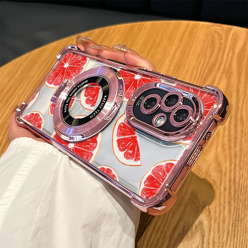 Funda de teléfono con estampado de cereza y naranja para Huawei Nova 9 4E P40 Pro P30 Lite, funda suave transparente con soporte a prueba de golpes de lujo