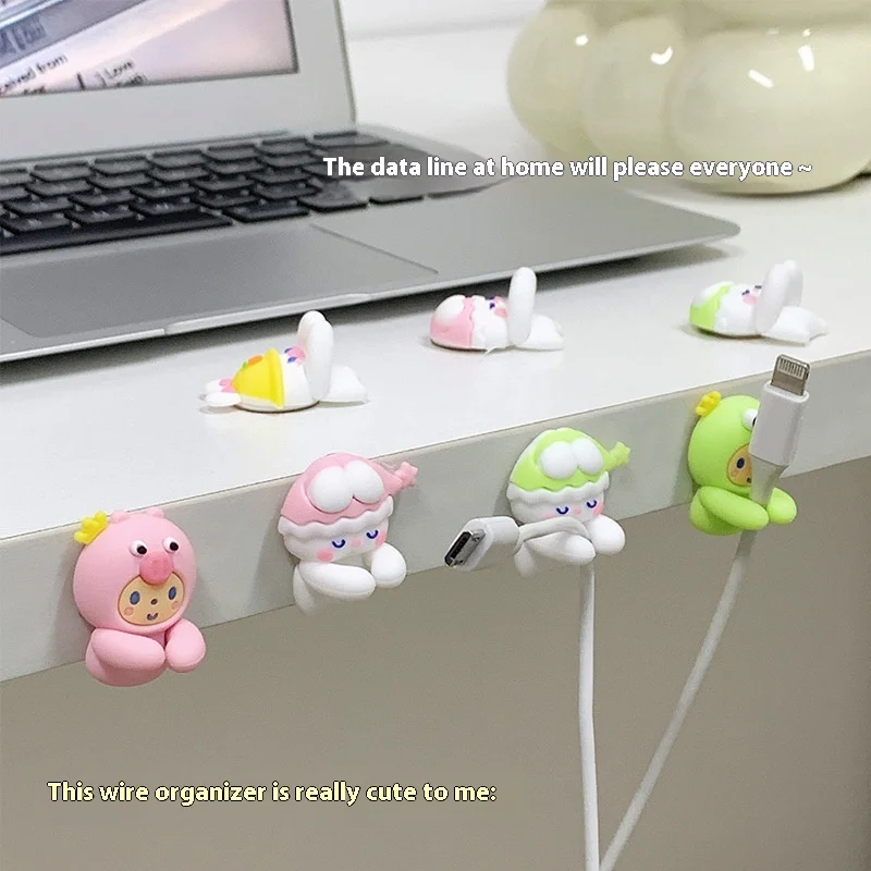 Cartoon cute data cable holder, desktop cable organizer, storage buckle, phone cable winding buckle, charging cable clip