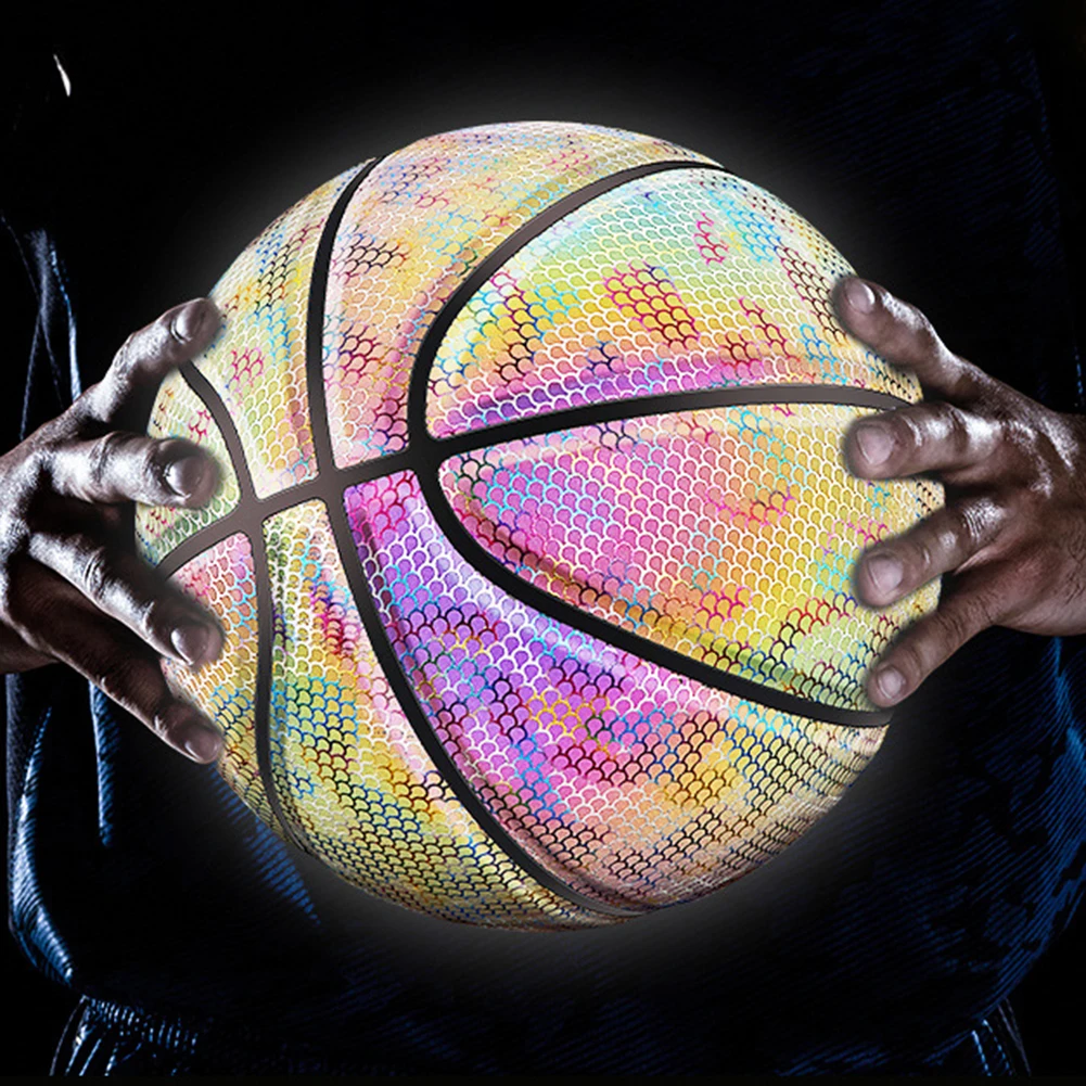 Luminous Basketball Replacement Holographic Glowing Reflective Basketball Luminous Glow Ball for Daily Exercise