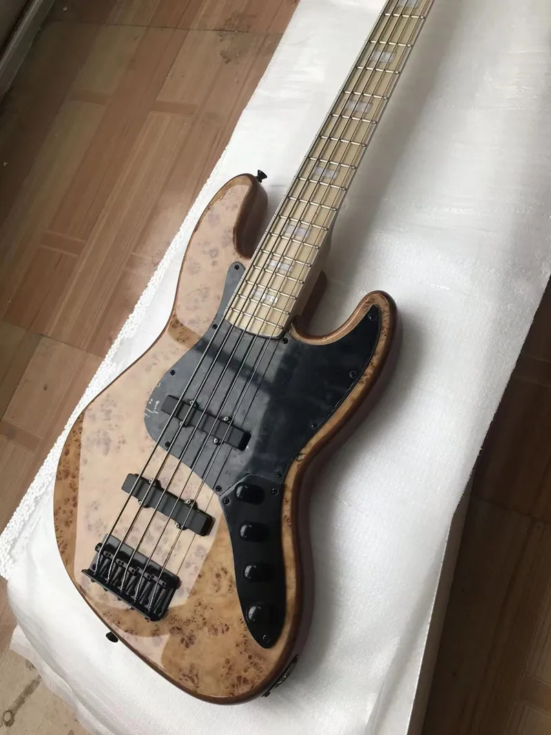 High quality 5 string jazz bass,Alder body maple neck,Burl bark maple top,Active electronic equipment,free delivery