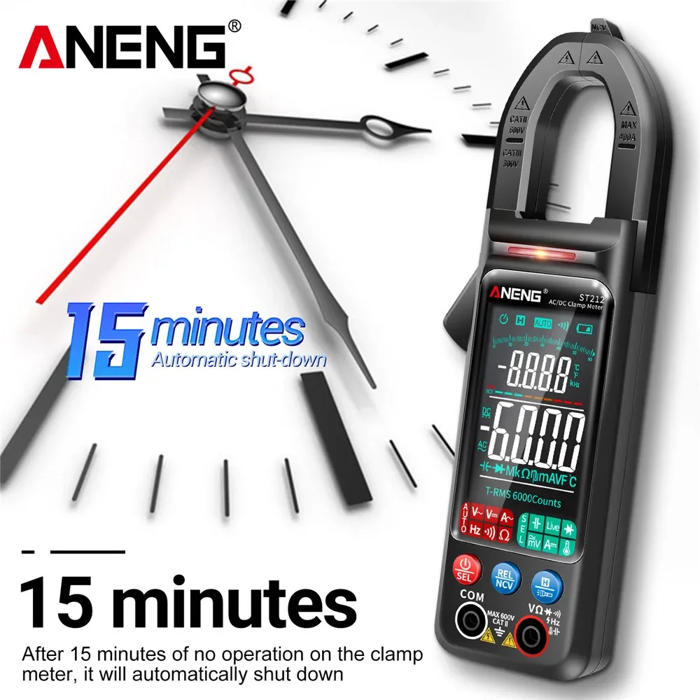 ANENG ST212 Digital Clamp Meter 6000 Counts DC/AC Current 400A Amp Multimeter Large Color Screen Voltage Tester Car Hz NCV Ohm