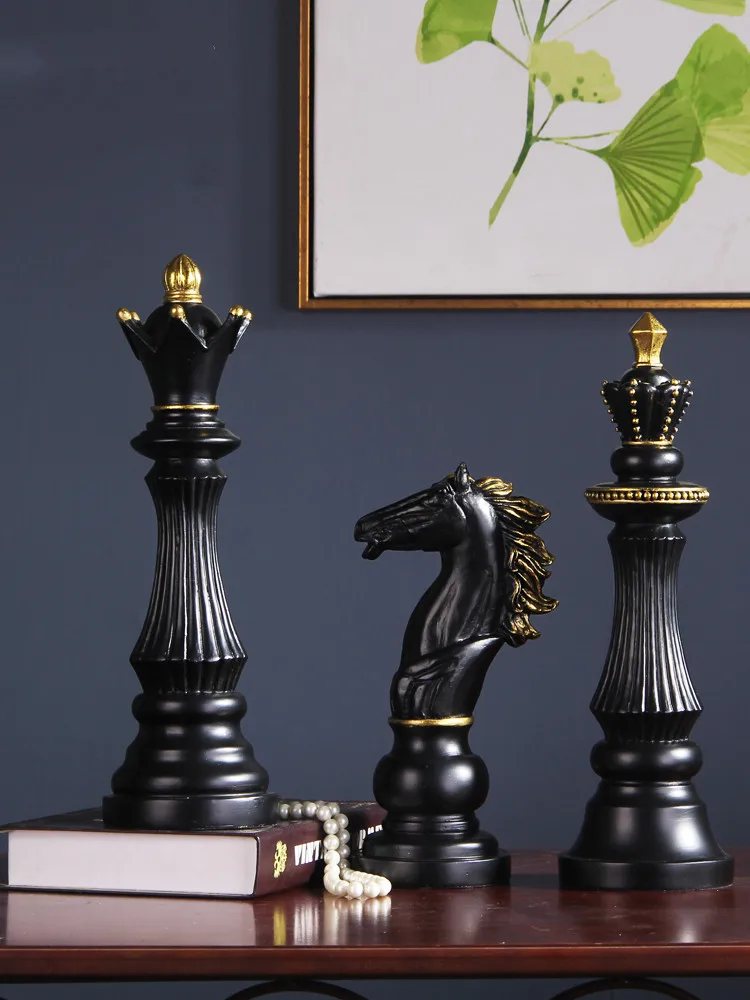 Resin Crafts Ornaments International Chess King Horse Gold Three-piece Suit Art Deco Decoration Accessories