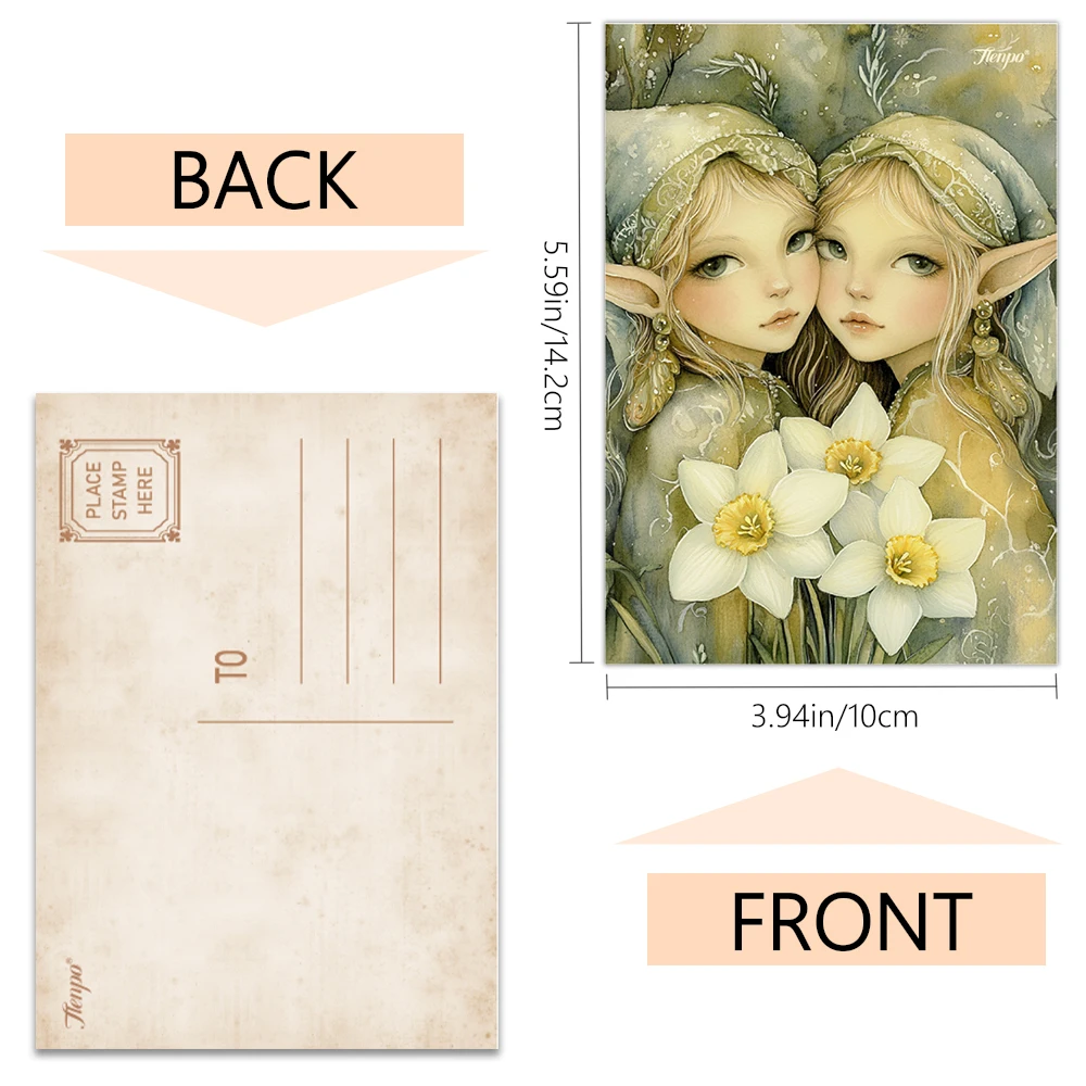 32pcs, Flower Border Fairy, postcards, decorations/greeting cards/postcards, high-precision printing, collectible and mailable